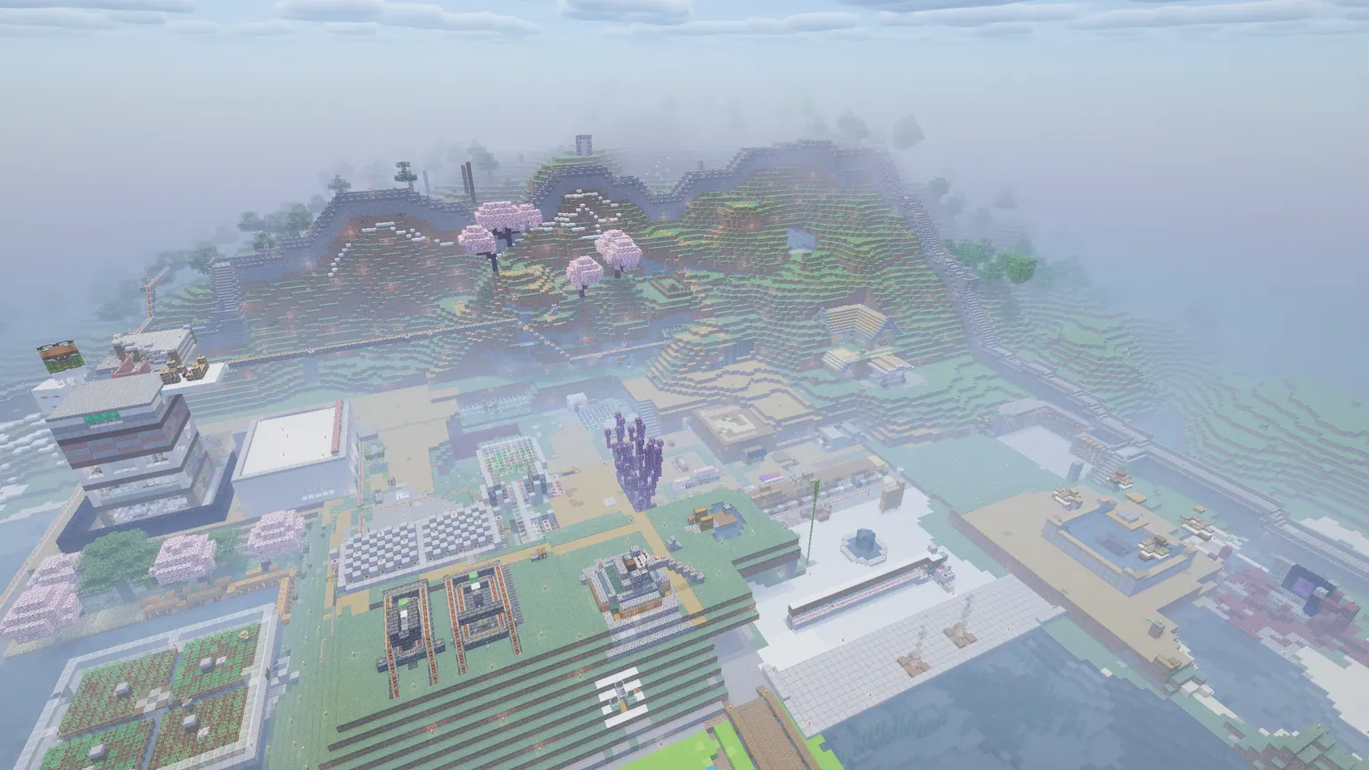 VillagerWorld 主城俯瞰（白天）